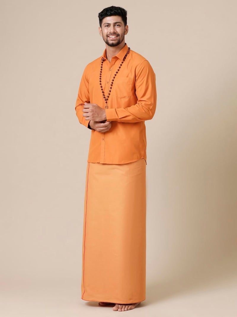 RAMRAJ COTTON قميص قطني كامل الأكمام للرجال من رامراج مع دهوتي (كافي; 42) - Image 5
