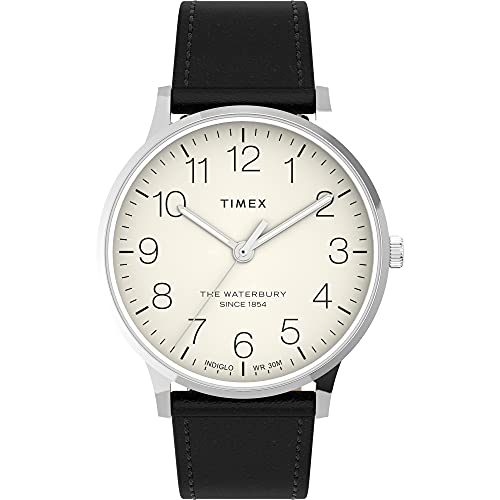 TIMEX ساعة تيمكس ووتربري كلاسيك للرجال 40 مم من الفولاذ المقاوم للصدأ بحركة كوارتز مع حزام جلدي أسود 20 موديل TW2V30900VQ - Image 1