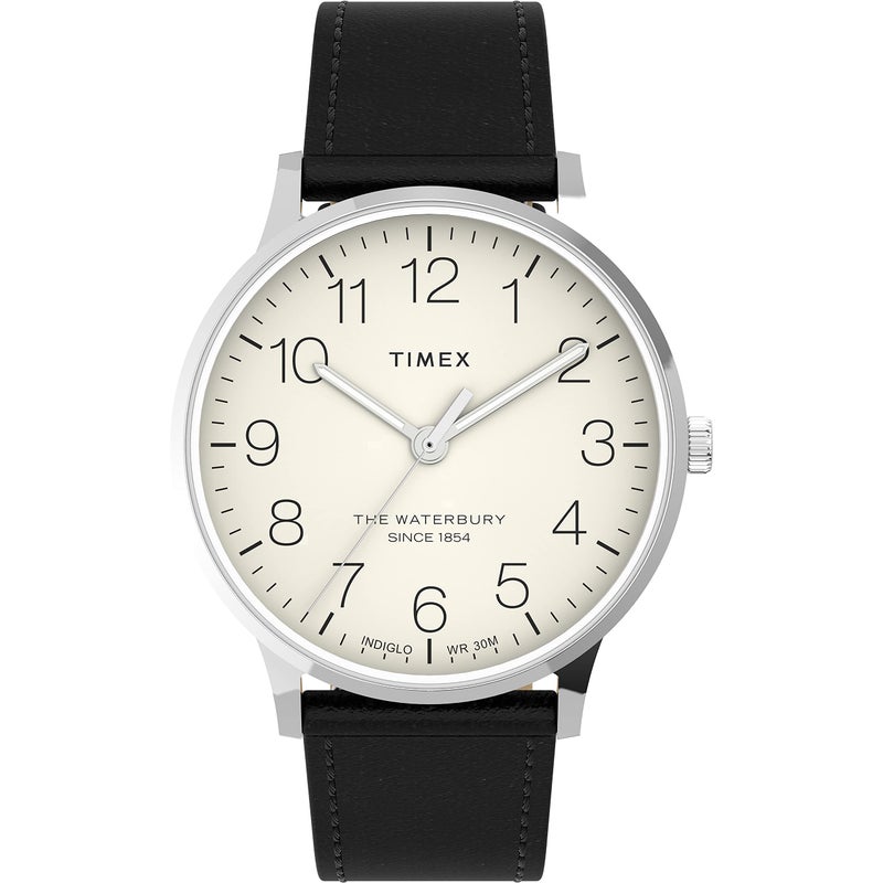 TIMEX ساعة تيمكس ووتربري كلاسيك للرجال 40 مم من الفولاذ المقاوم للصدأ بحركة كوارتز مع حزام جلدي أسود 20 موديل TW2V30900VQ - Image 2