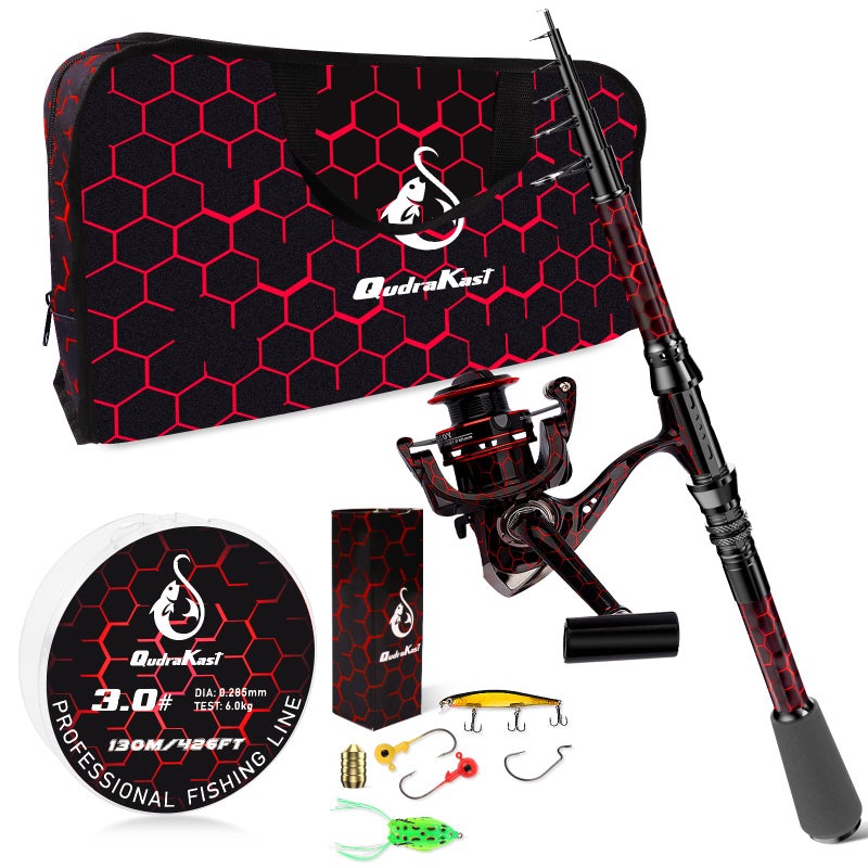 QudraKast Fishing Rod and Reel Combos High Precision Machined Pattern Telescopic Fishing Pole and 121 Full Metal Ultra Smooth Spinning Reel Combos with Carrier Bag - Image 2
