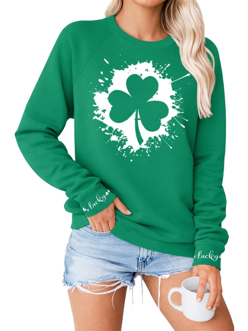 tiqwova St. Patricks Day Shirts for Women, Clover Shamrock Long Sleeve Shirts for Women (St-02-L) - Image 1