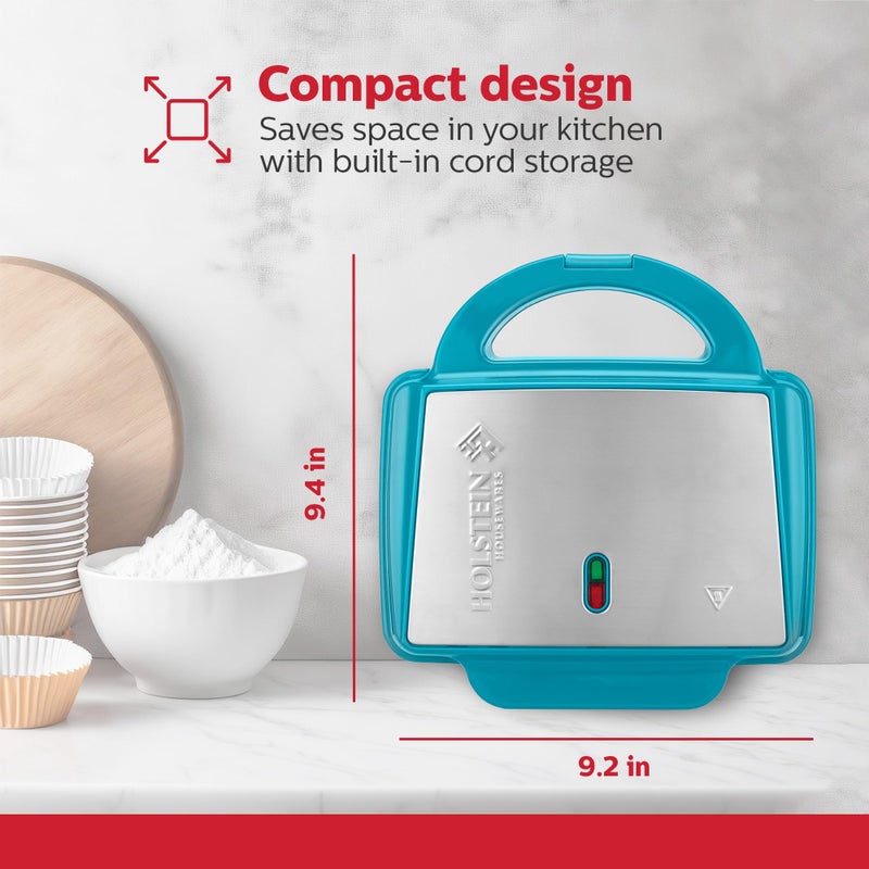 Holstein Housewares آلة صنع الكعك الكهربائية غير لاصقة من هولشتاين هاوسويرز - تصنع 6 كعكات، مافن، أكواب بيتزا، لفائف القرفة - مثالية للهدايا، أعياد الميلاد، العطلات، أو مبيعات الخبز، لون تركوازي - Image 4