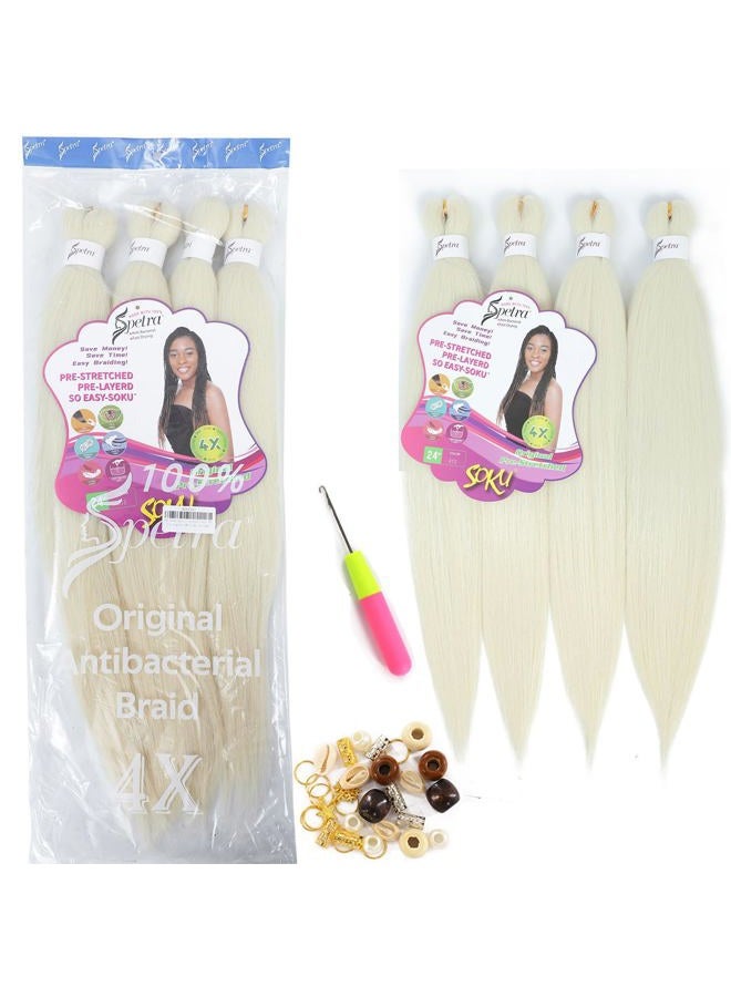 SOKU [MULTI PACKS DEAL] Spetra Platinum Blonde Pre Stretched Braiding Hair Extensions 24 Inch - 8 Bundles Synthetic Crochet Braids 613 Knotless Natural EZ Box Braids Hair Professional Soft Yaki Straight - Image 5