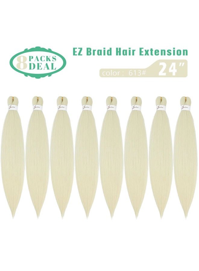 SOKU [MULTI PACKS DEAL] Spetra Platinum Blonde Pre Stretched Braiding Hair Extensions 24 Inch - 8 Bundles Synthetic Crochet Braids 613 Knotless Natural EZ Box Braids Hair Professional Soft Yaki Straight - Image 2
