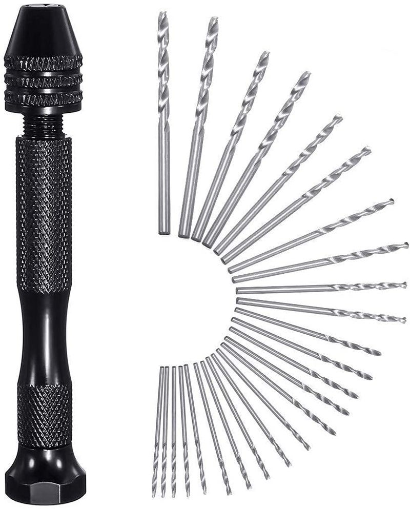 KANAbee Hand Twist Drill Bits SetPrecision Pin Vise Micro Mini Twist Drill Bits with 25Pcs Drills for Metal Wood Jewelry Delicate Manual Work Electronic Assembling and Model Making DIY Drilling - Image 1