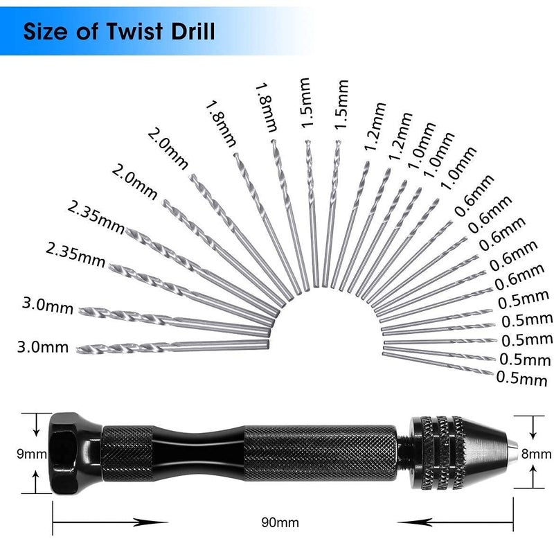 KANAbee Hand Twist Drill Bits SetPrecision Pin Vise Micro Mini Twist Drill Bits with 25Pcs Drills for Metal Wood Jewelry Delicate Manual Work Electronic Assembling and Model Making DIY Drilling - Image 2