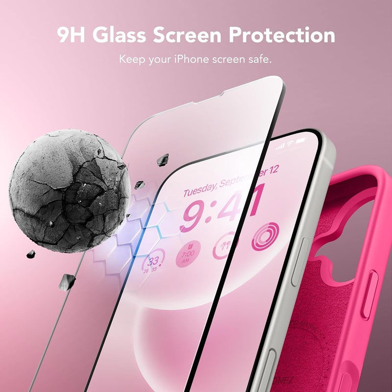 GONEZ Magnetic for iPhone 16 Case, Compatible with MagSafe, [Screen Protector + Camera Lens Protector], Liquid Silicone Shockproof Protective Phone Case for iPhone 16 6.1", Hot Pink - Image 4