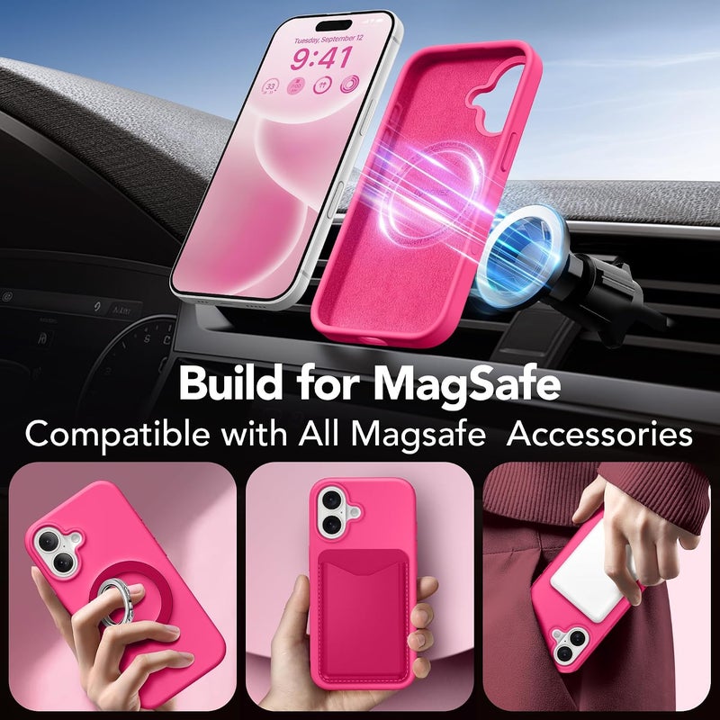 GONEZ Magnetic for iPhone 16 Case, Compatible with MagSafe, [Screen Protector + Camera Lens Protector], Liquid Silicone Shockproof Protective Phone Case for iPhone 16 6.1", Hot Pink - Image 3