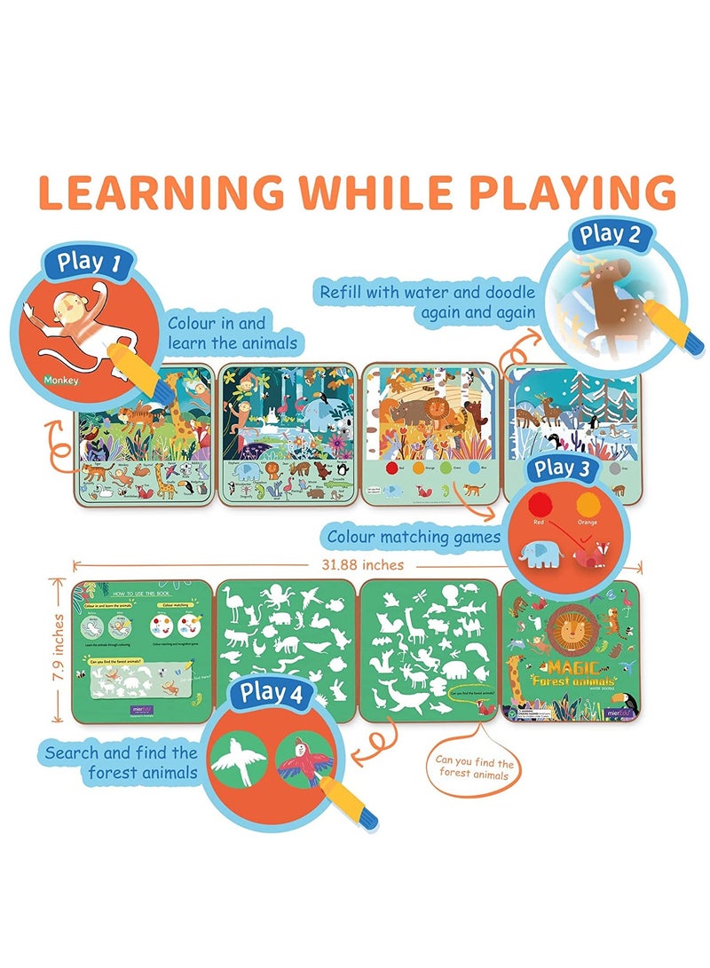 KASTWAVE كتب رسم بالماء، كتاب نشاط رسم يدوي قابل لإعادة الاستخدام، لوحة رسم بدون فوضى، كتب تلوين بقلم الماء للأطفال (حيوانات الغابة) - Image 3