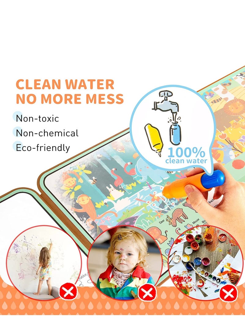 KASTWAVE كتب رسم بالماء، كتاب نشاط رسم يدوي قابل لإعادة الاستخدام، لوحة رسم بدون فوضى، كتب تلوين بقلم الماء للأطفال (حيوانات الغابة) - Image 2