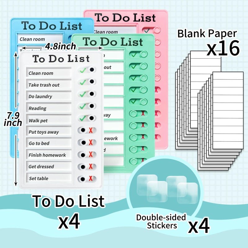 Tsytyst 4 Pieces Chore Chart for Kids Multiple Kids - Sliding Routine Chart: Reusable to Do List, RV Checklist, Planning Board, Visual Schedule, and Reminder (Multicolored) - Image 3