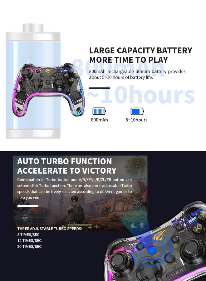 هافيت وحدة تحكم ألعاب لاسلكية، وحدة تحكم RGB مع عصا تحكم 360°، تحكم دقيق، مناسبة لألعاب FPS وسباقات السيارات - Image 4