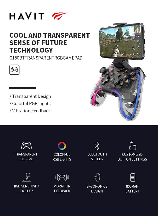 هافيت وحدة تحكم ألعاب لاسلكية، وحدة تحكم RGB مع عصا تحكم 360°، تحكم دقيق، مناسبة لألعاب FPS وسباقات السيارات - Image 2