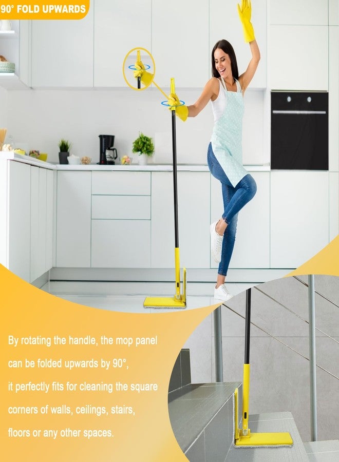 NEWE Dust Mop with Unique 90° Foldable Panel, 52 inches Long Handle Wet Dry Flat Floor Duster Broom with 2 Microfiber and 2 Chenille Pads for Hardwood, Stairs, Vinyl, Tile, Laminate (Yellow) - Image 2