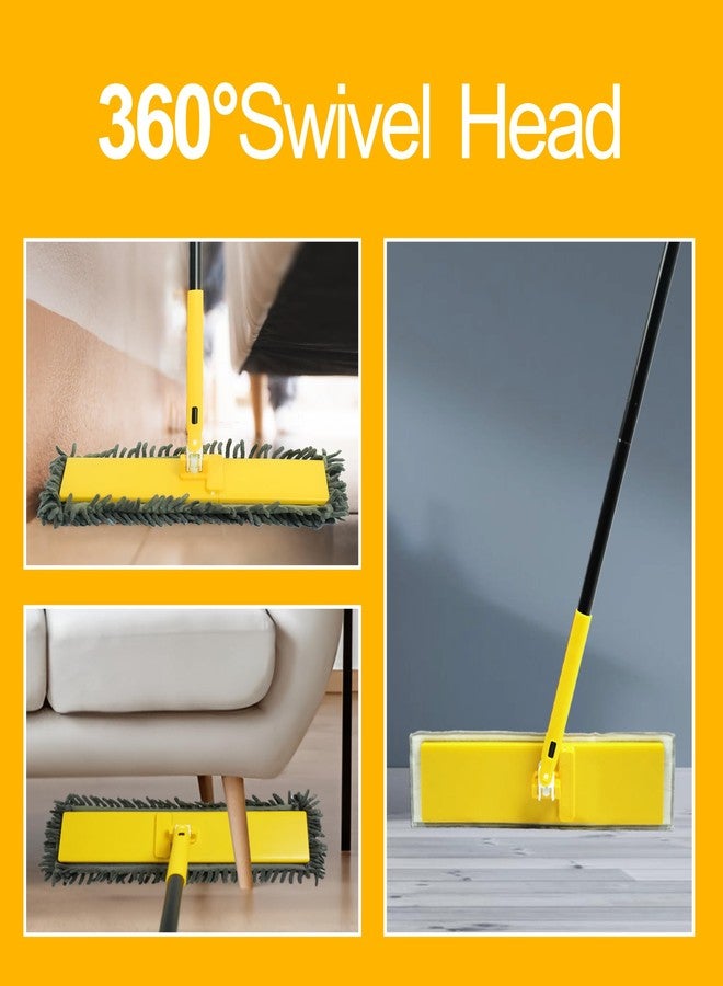 NEWE Dust Mop with Unique 90° Foldable Panel, 52 inches Long Handle Wet Dry Flat Floor Duster Broom with 2 Microfiber and 2 Chenille Pads for Hardwood, Stairs, Vinyl, Tile, Laminate (Yellow) - Image 3