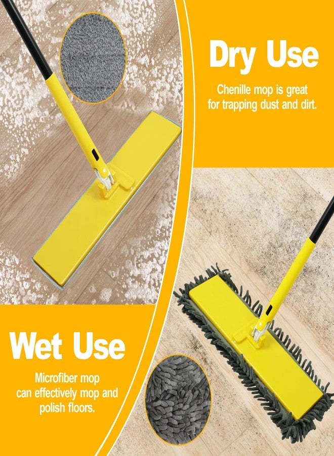 NEWE Dust Mop with Unique 90° Foldable Panel, 52 inches Long Handle Wet Dry Flat Floor Duster Broom with 2 Microfiber and 2 Chenille Pads for Hardwood, Stairs, Vinyl, Tile, Laminate (Yellow) - Image 4
