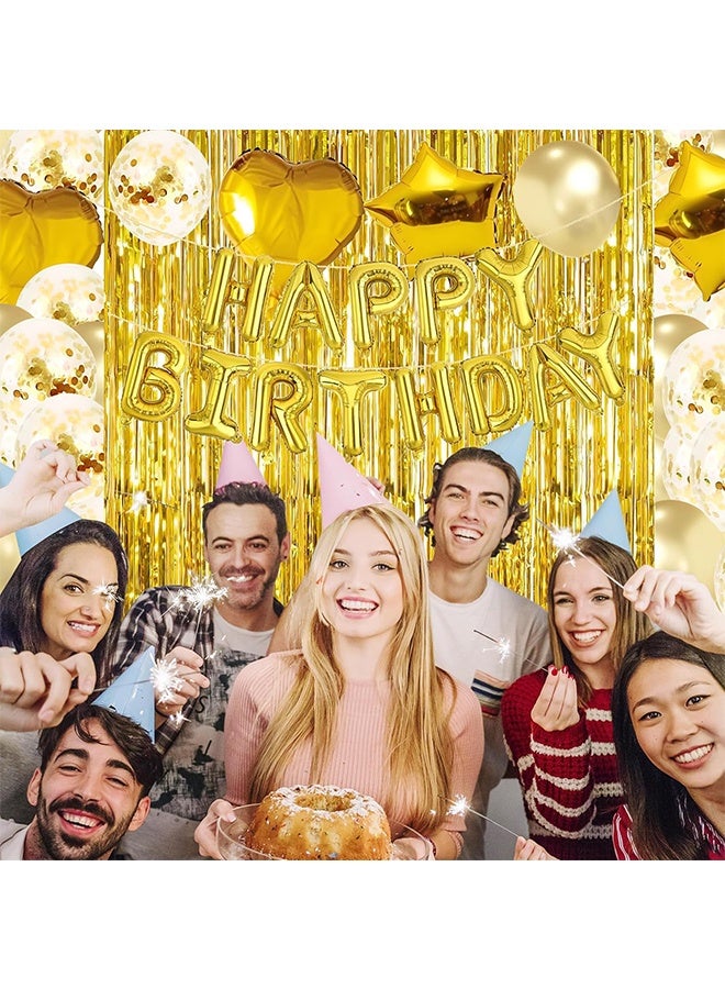 زينة عيد ميلاد ذهبية للنساء والفتيات، لافتة عيد ميلاد، بالونات مغطاة بالرقائق على شكل قلب، خلفية زينة ستارة مكونة من شرائط - Image 3