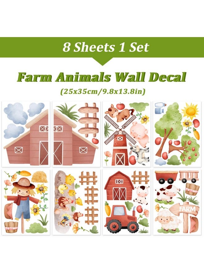 Whaline 8 Sheet Farm Animal Wall Stickers Cute Cartoon Farm Animals Wall Decals Watercolor Sheep Cow Pig Wall Stickers Waterproof Wall Decorations for Bedroom Nursery Playroom Living Room Decor - Image 2