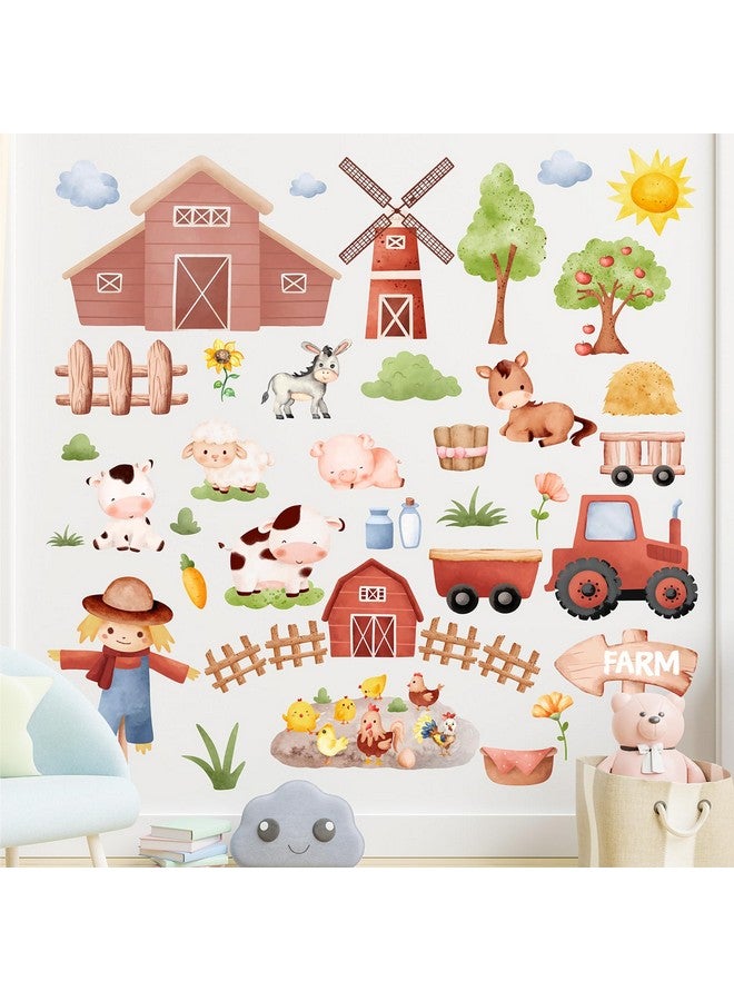 Whaline 8 Sheet Farm Animal Wall Stickers Cute Cartoon Farm Animals Wall Decals Watercolor Sheep Cow Pig Wall Stickers Waterproof Wall Decorations for Bedroom Nursery Playroom Living Room Decor - Image 1