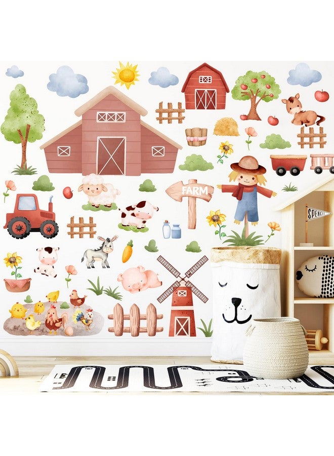 Whaline 8 Sheet Farm Animal Wall Stickers Cute Cartoon Farm Animals Wall Decals Watercolor Sheep Cow Pig Wall Stickers Waterproof Wall Decorations for Bedroom Nursery Playroom Living Room Decor - Image 5