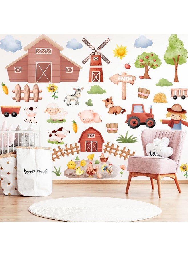 Whaline 8 Sheet Farm Animal Wall Stickers Cute Cartoon Farm Animals Wall Decals Watercolor Sheep Cow Pig Wall Stickers Waterproof Wall Decorations for Bedroom Nursery Playroom Living Room Decor - Image 4