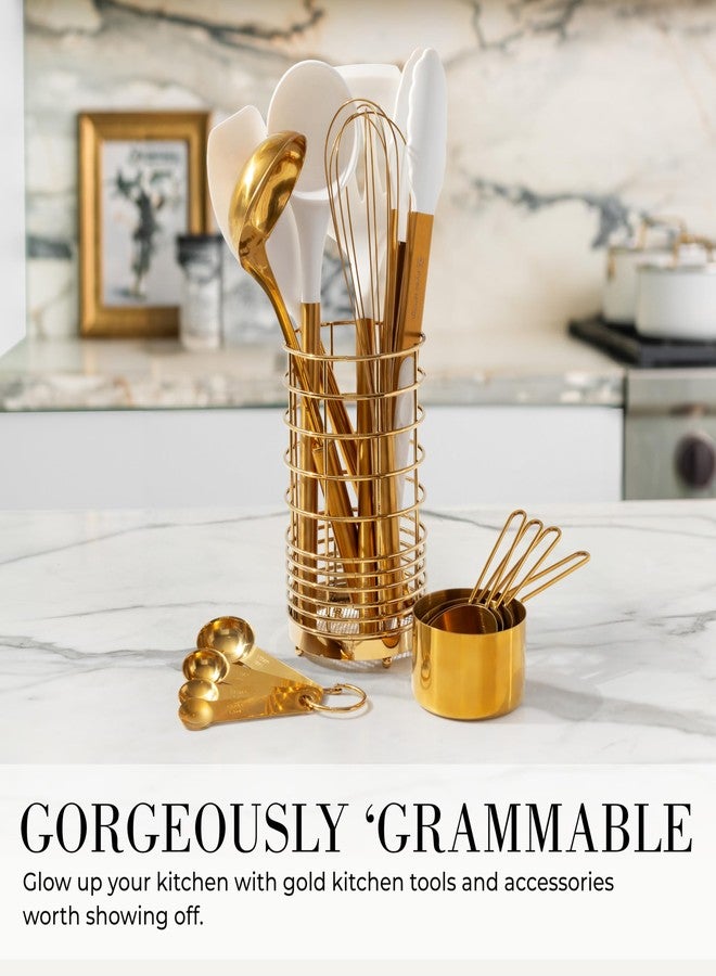 Styled Settings White and Gold Cooking Utensils Set with Holder - 15-Piece Silicone Cooking Tools with Utensil Holder, Measuring Cups, and Spoons - Elegant White and Gold Kitchen Accessories - Image 5