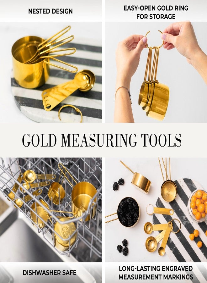Styled Settings White and Gold Cooking Utensils Set with Holder - 15-Piece Silicone Cooking Tools with Utensil Holder, Measuring Cups, and Spoons - Elegant White and Gold Kitchen Accessories - Image 4