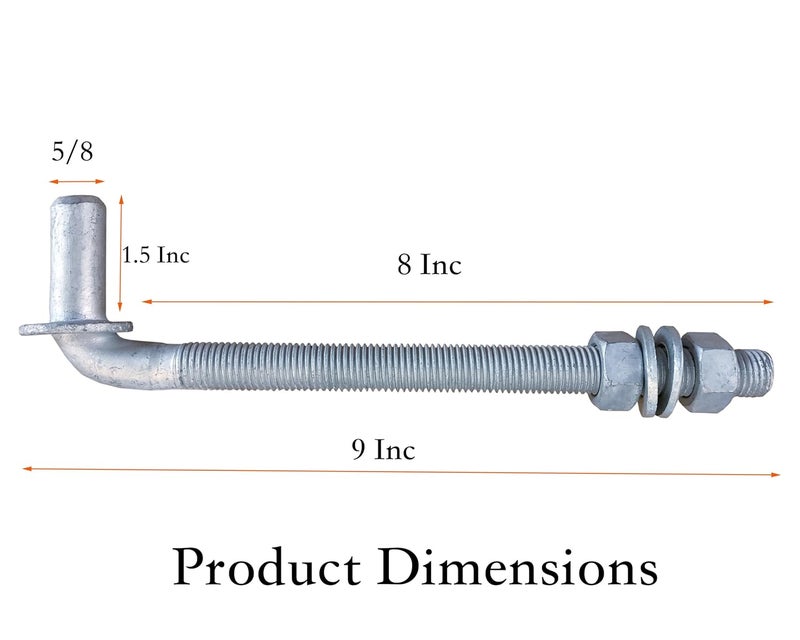 Firofend J-Bolt Gate Hinge, Hot-dip Galvanized J Bolt with 5/8" Gate Hinge. Farm Gate Hinges for Chain Link Fence Mostly Used in Frams, Back Yard, Frence Etc. Include Nut Washer (9"(4PCS)) - Image 3