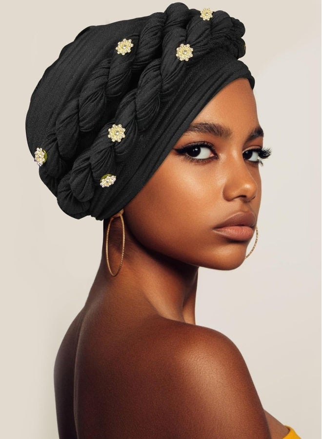 شَريطَة رأس مجدول، 3 قطع من وشاح الرأس المُربوط مسبقاً، قبعة مُجَدَلة، وشاح رأس يغطّي الرأس للنساء. - Image 4