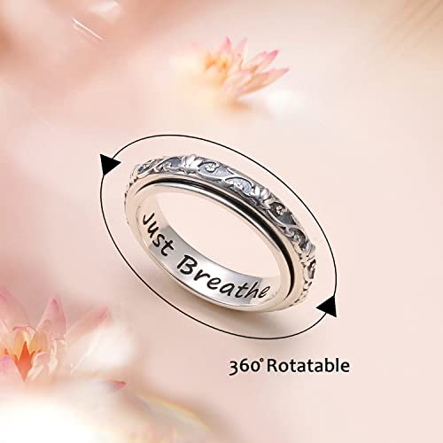 Ladytree Spinner Fidget Ring S925 Sterling Silver Lotus Flower Yoga Just Breathe Anxiety Worry Band Oxidized Stress Relieving Boredom ADHD Autism Rings for Women MenSize 7 - Image 5