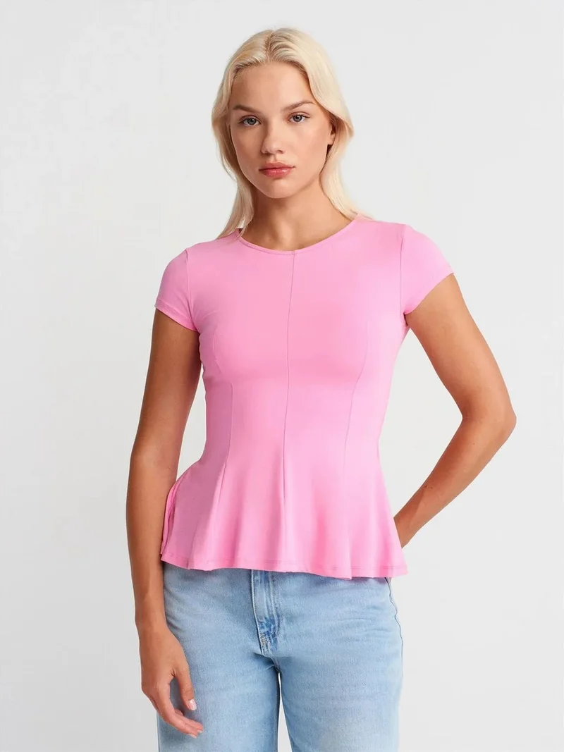 ديلفين Dilvin Fitted Crew Neck Frilly T-shirt