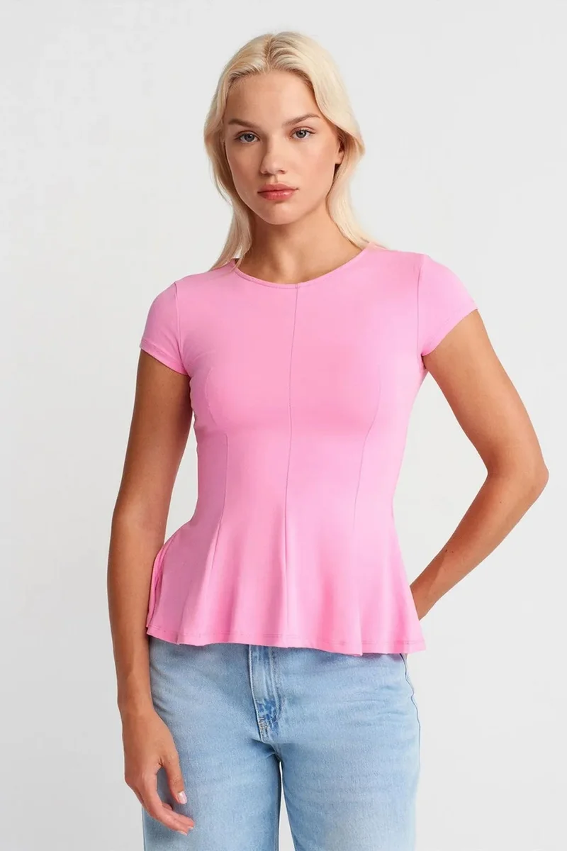 DILVIN Fitted Crew Neck Frilly T-shirt