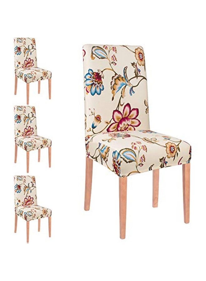 Styleys أغطية كراسي الطعام ستايلز من مزيج البوليستر مرنة مزخرفة بالزهور قابلة للغسل - مجموعة من 4، بيج/أحمر/أزرق، SLMC134 - Image 1
