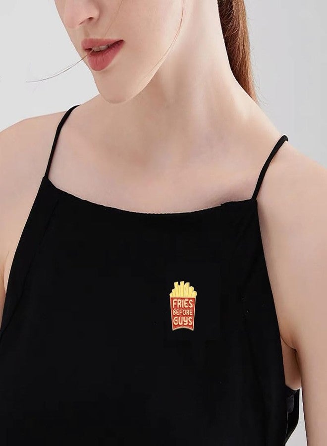 Cykdohy Creative French Fries Brooch for Women Men Funny "Fries Before Guys" Letter Cute Food Enamel Pins Novelty Fastfood Brooches Lapel Pin Badge Jean Collar Bag Hat Clothing Backpacks Jacket Decorate - Image 2