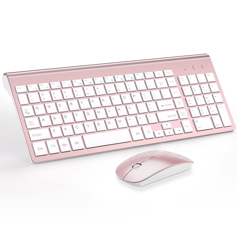TopMate Wireless Keyboard and Mouse Ultra Slim Combo, TopMate 2.4G Silent Compact USB 2400DPI Mouse and Scissor Switch Keyboard Set with Cover, Batteries Included, for PC/Laptop/Windows/Mac - Rose Gold White - Image 1