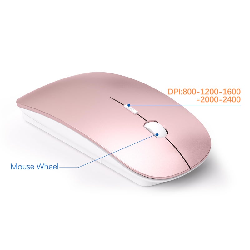 TopMate Wireless Keyboard and Mouse Ultra Slim Combo, TopMate 2.4G Silent Compact USB 2400DPI Mouse and Scissor Switch Keyboard Set with Cover, Batteries Included, for PC/Laptop/Windows/Mac - Rose Gold White - Image 4