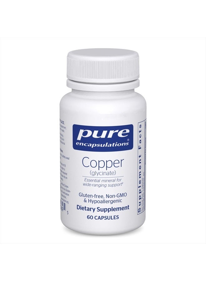 Pure Encapsulations مكمل نحاس جليسينات 60 كبسولة - 2 ملغ من النحاس، يدعم تكوين خلايا الدم الحمراء* - يساعد في عملية الأيض للطاقة - غير معدّل وراثيًا ونباتي - 60 كبسولة - Image 1