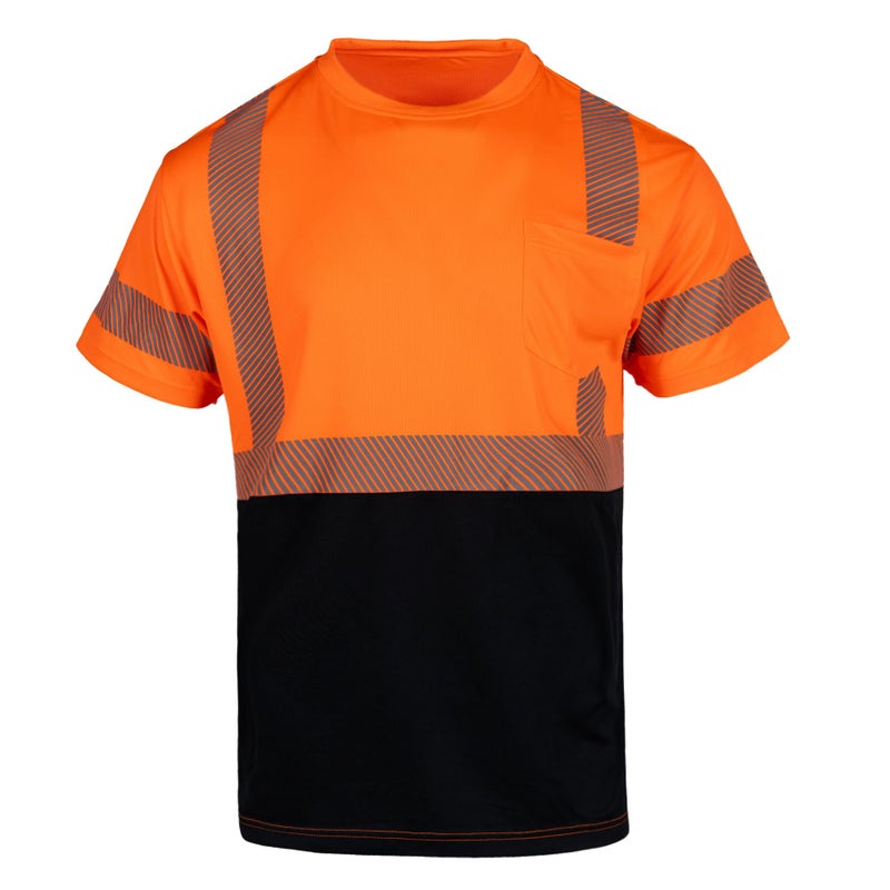 Hi Vis Safety T Shirt for Men Class 2 ANSI Reflective High Visibility Short Sleeves Work Shirt with Black Bottom(Orange,XL)