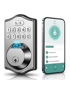 KASTWAVE Keyless Entry Door Lock-Deadbolt Smart Door Locks for Front Door-Fingerprint Combination Door Lock -Front Door Lock -Electronic Keypad Code,Auto Lock (Satin Nickel)  - Image 1