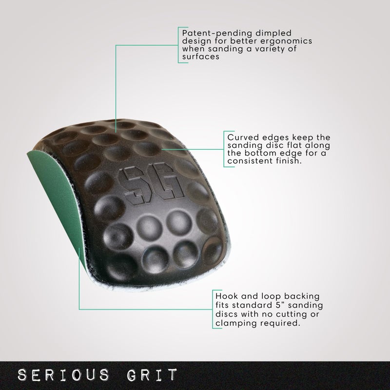 Serious Grit - Lunar Block 5-Inch Hand Sanding Pad - Fits 5" Hook & Loop Sandpaper Discs - Patented Ergonomic Design for Woodworking, Furniture Refinishing, Automotive, Home, Arts & Crafts - Image 2
