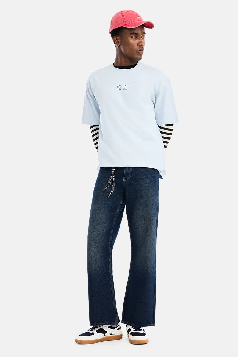 سنيتش Dark Blue Solid Flared Fit Casual Jeans