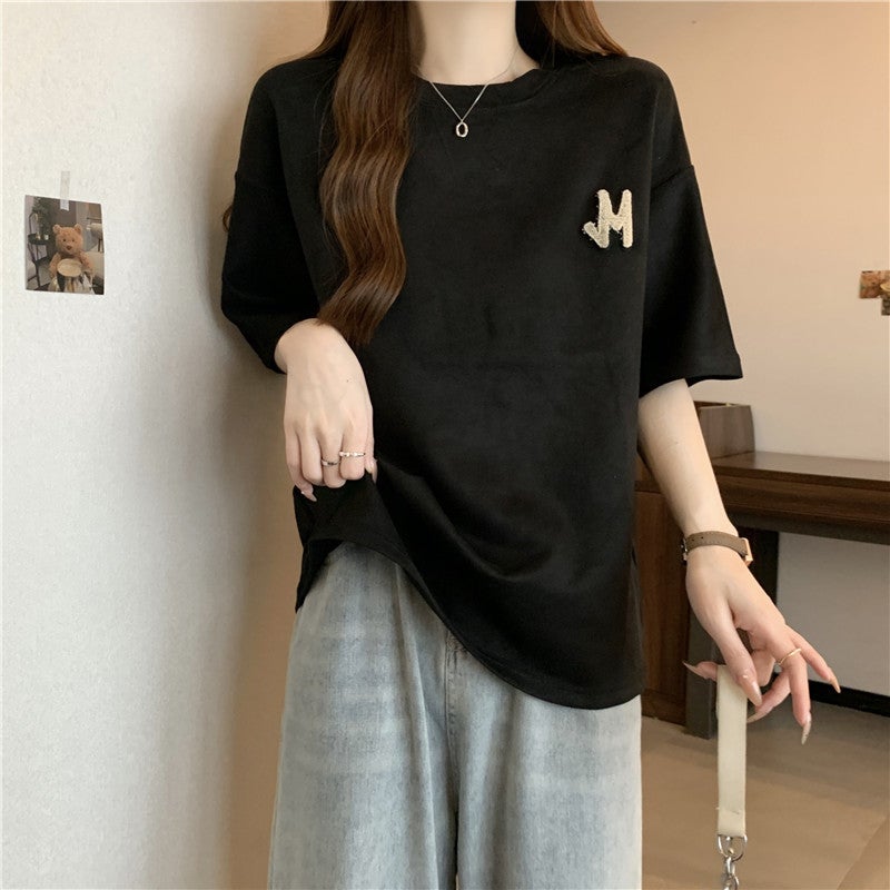 Suede Short-Sleeve T-Shirt For Men, Summer Versatile Trendy Heavyweight Tee, American Retro High Street Fashion Brand Half-Sleeve Top - Image 4