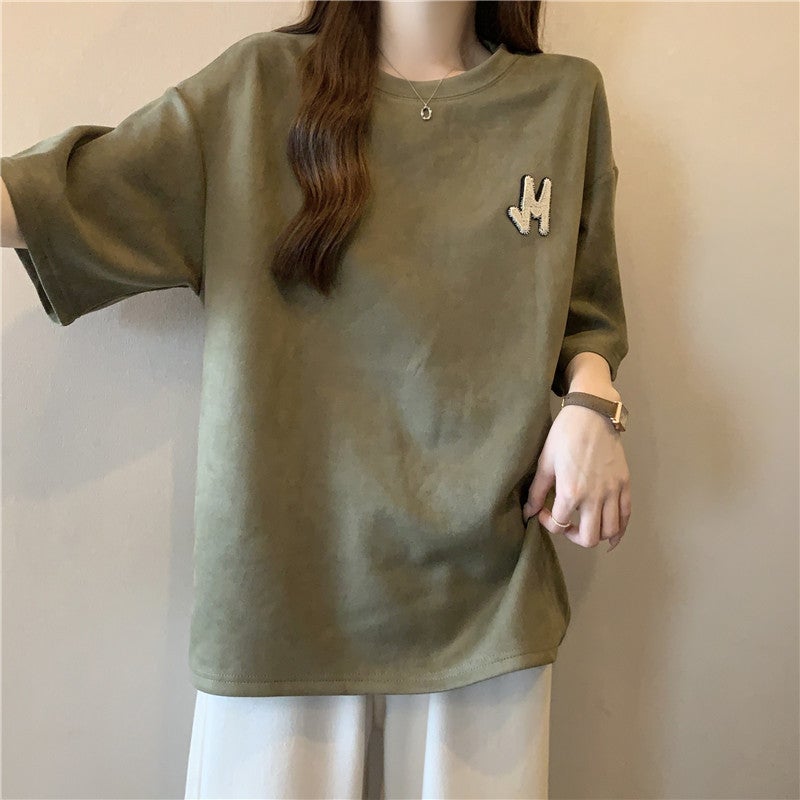 Suede Short-Sleeve T-Shirt For Men, Summer Versatile Trendy Heavyweight Tee, American Retro High Street Fashion Brand Half-Sleeve Top - Image 2