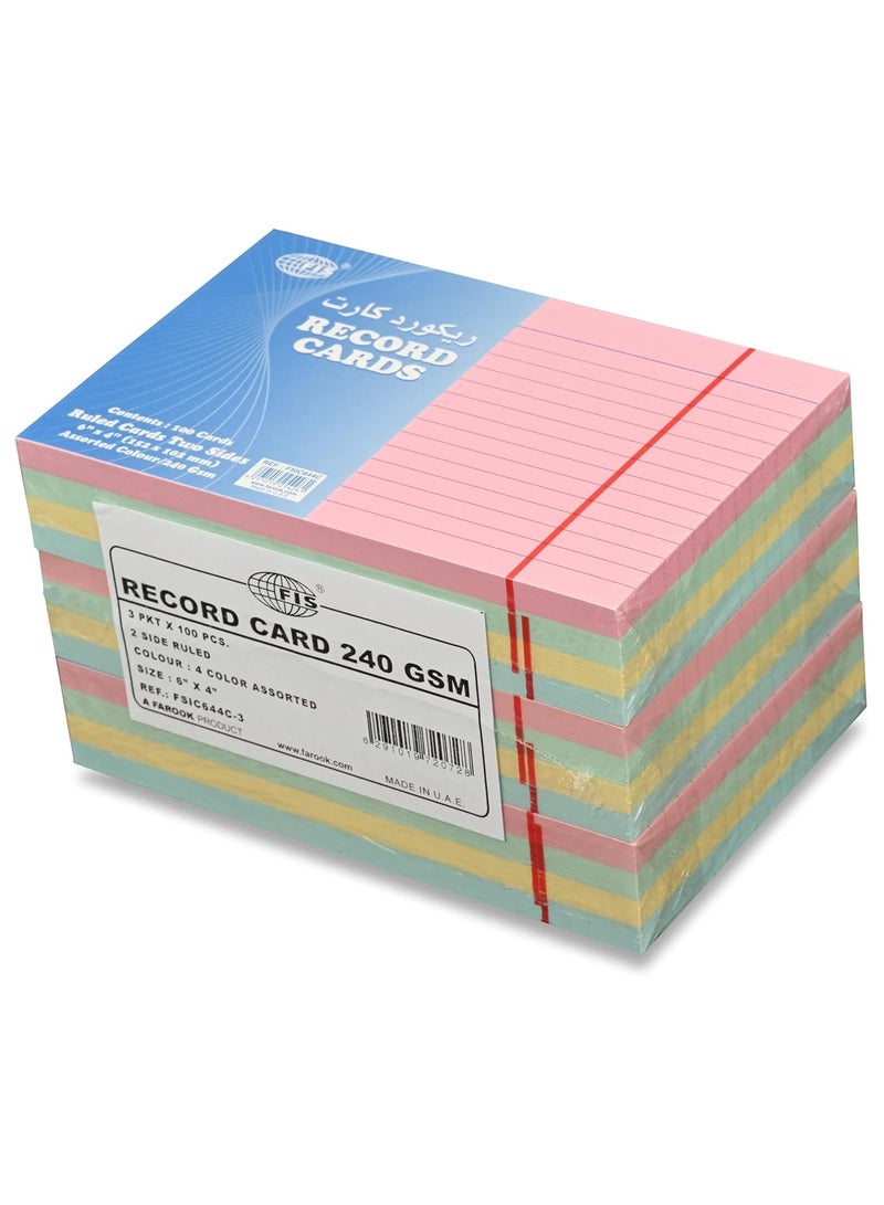 FIS بطاقات تسجيل FIS® ذات خطوط أو بطاقات فهرسة، الحجم: 6"x4" بوصات (152x102 مم)، ذات خطوط مفردة على الجانبين، 240 جرام/متر مربع، 100 ورقة لكل عبوة، عبوة من 3 قطع، 4 ألوان متنوعة - FSIC644C-3 - Image 4