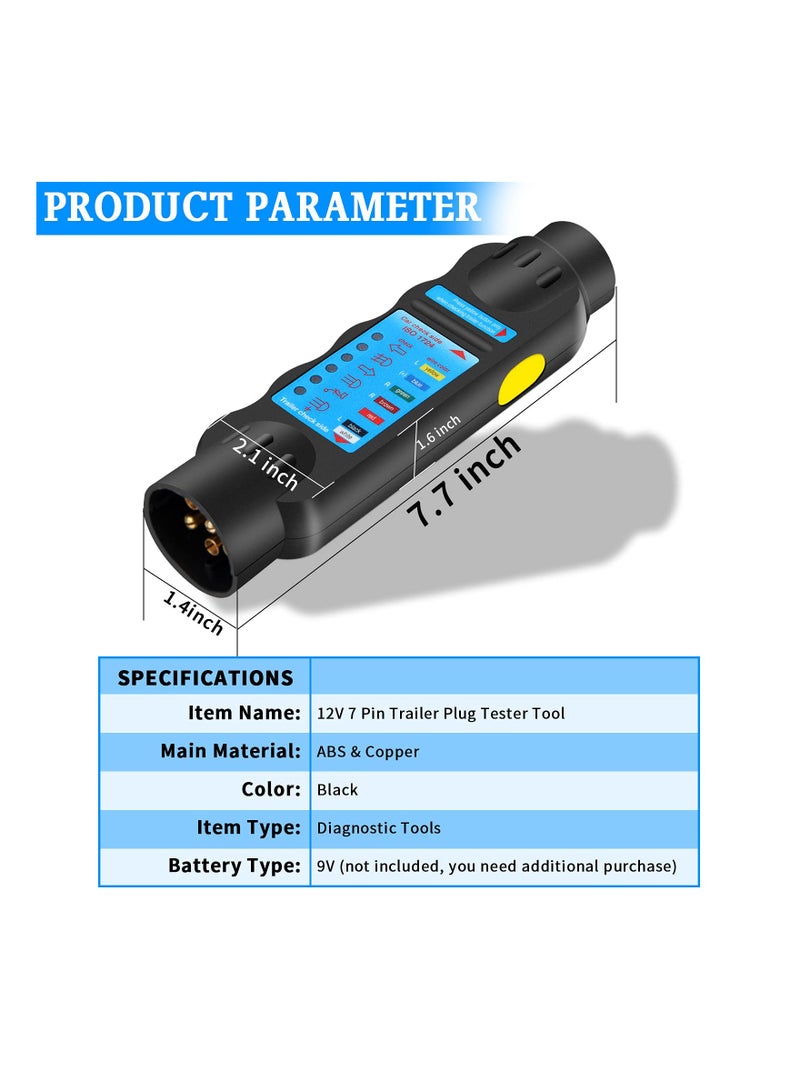 Trailer Tester Tool, 7 Pin 12V Socket Tester Light Electrics Diagnostic Test Tool Caravan RV Testing Truck Trailer Maintenance Plug Socket Inspection for Caravan RV Truck Trailer - Image 5