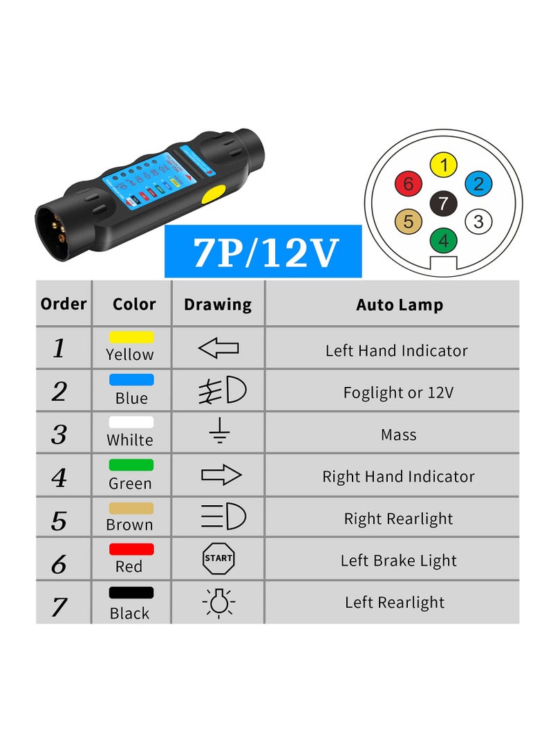 Trailer Tester Tool, 7 Pin 12V Socket Tester Light Electrics Diagnostic Test Tool Caravan RV Testing Truck Trailer Maintenance Plug Socket Inspection for Caravan RV Truck Trailer - Image 3