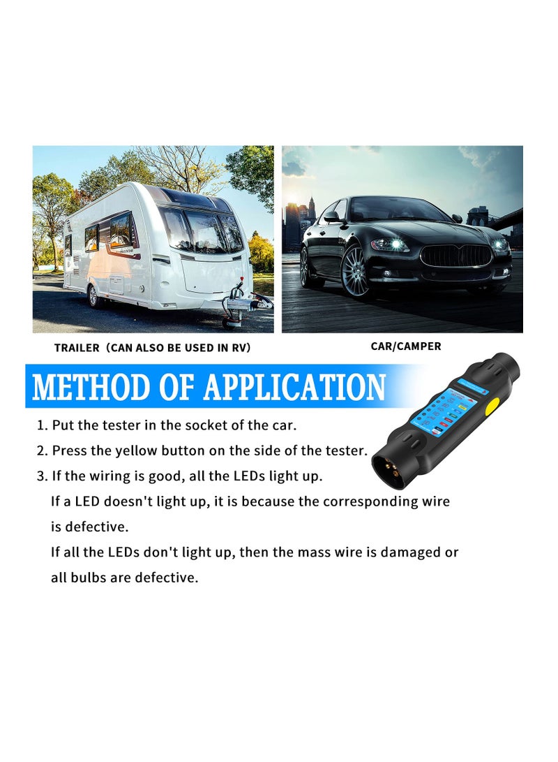 Trailer Tester Tool, 7 Pin 12V Socket Tester Light Electrics Diagnostic Test Tool Caravan RV Testing Truck Trailer Maintenance Plug Socket Inspection for Caravan RV Truck Trailer - Image 2