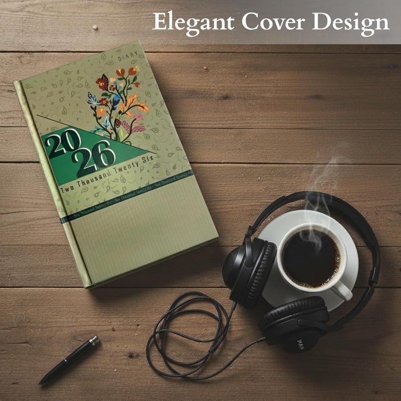 TULMAN 2026 Diary Hardcover Design Everyday Notebooks (22x14 cm), Best for Study Planner, Personal Journal, Business Planning & Stationery Lovers - muted green - 2 Pack - Image 3
