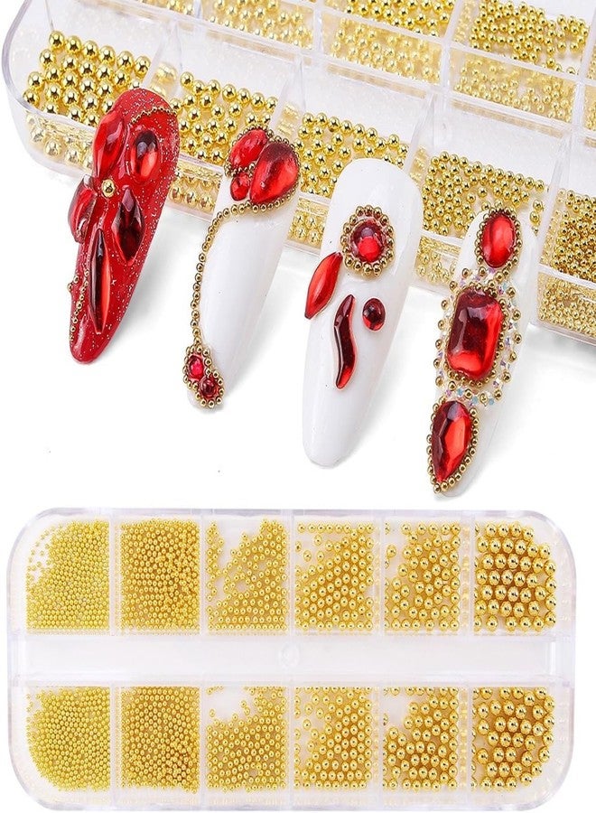 DRIVIJI Metal Art Beads, 3D Design Decoration Mini Stainless Steel Balls, Accessories, Rhinestones Mixed for Nail Art (Gold) - Image 1