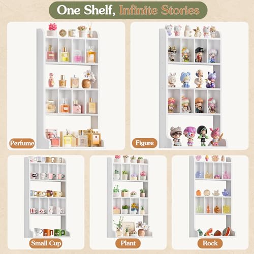 Keebofly Perfume Organizer Wall Mount & Large Cologne Display Case - Wooden Multi-Tier Trinket Shelf for Fragrances, Collectibles, Figures, Miniatures, Cosmetics and Shot Glasses, White - Image 2